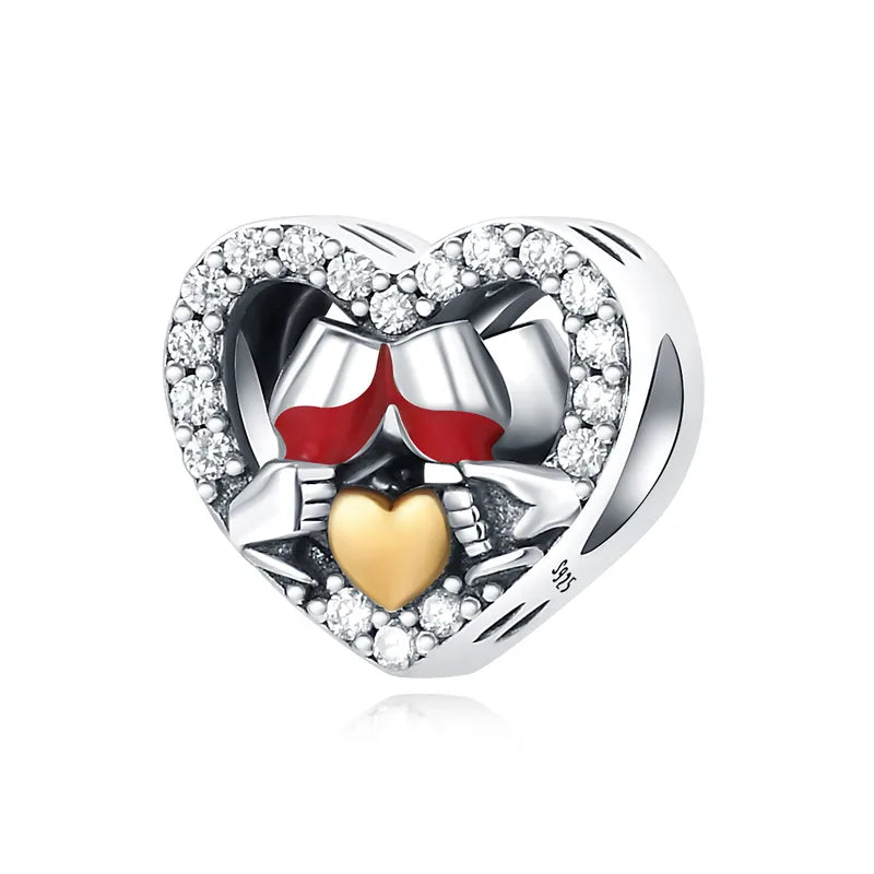 1 Piece 10*19mm 925 Sterling Silver Zircon Heart Shape Pendant Beads