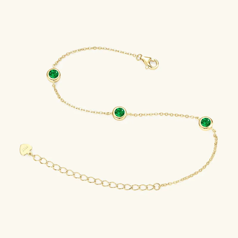Cross-Border New Product Internet Celebrity Ins Emerald Bracelet Female Fashion Casual Three Stone Hand Jewelry Temperament 925 Sterling Silver Bracelet.