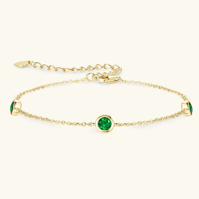 Cross-Border New Product Internet Celebrity Ins Emerald Bracelet Female Fashion Casual Three Stone Hand Jewelry Temperament 925 Sterling Silver Bracelet.